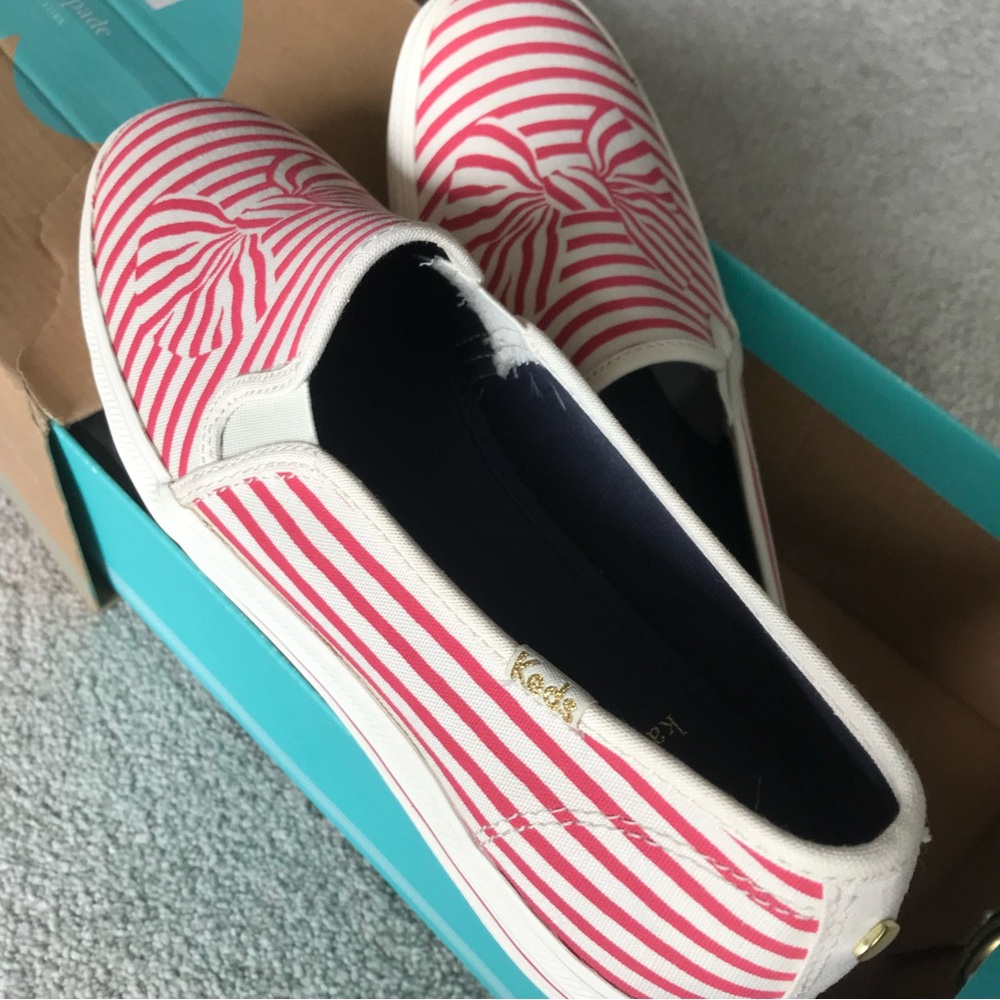 Keds X Kate Spade Triple Decker Platform Sneakers Red & White Bow NIB